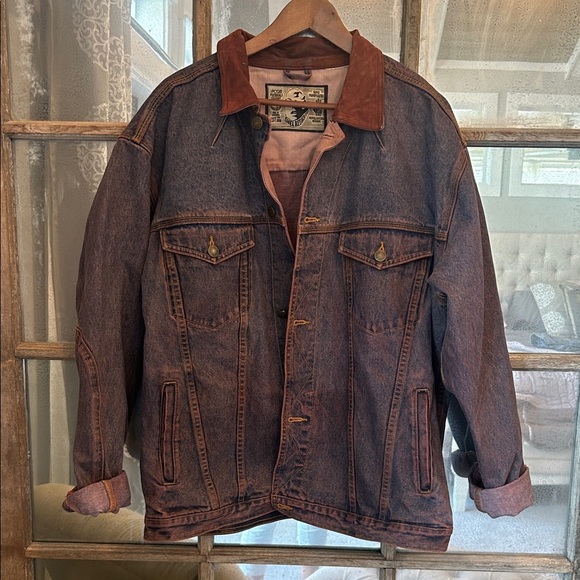 Shelbeshop Men's Denim Jacket with Brown Accents XL - Picture 1 of 7